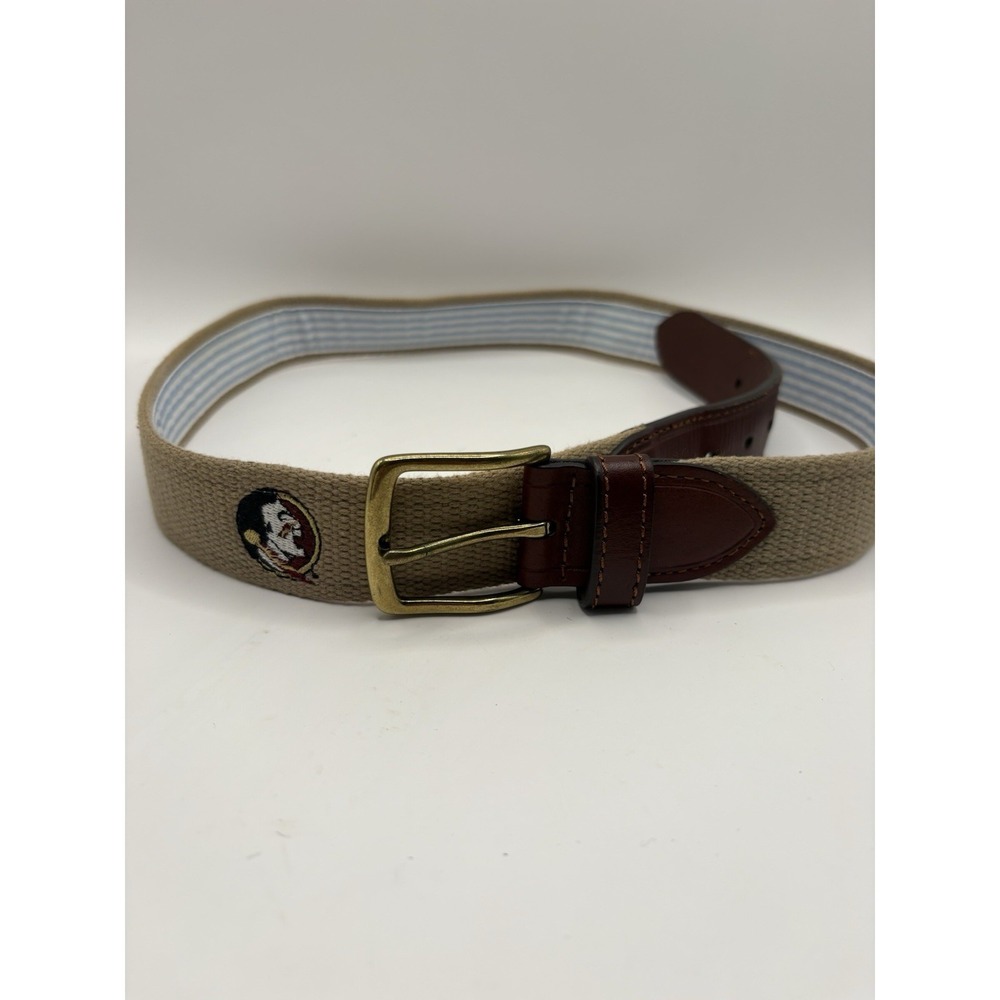 FSU Florida State Khaki Woven Belt Size 40 Canvas Brass Buckle Seminoles